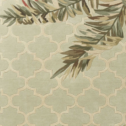 9' X 12' Sage Taupe And Green Wool Tropical Botanical Hand Tufted Area Rug