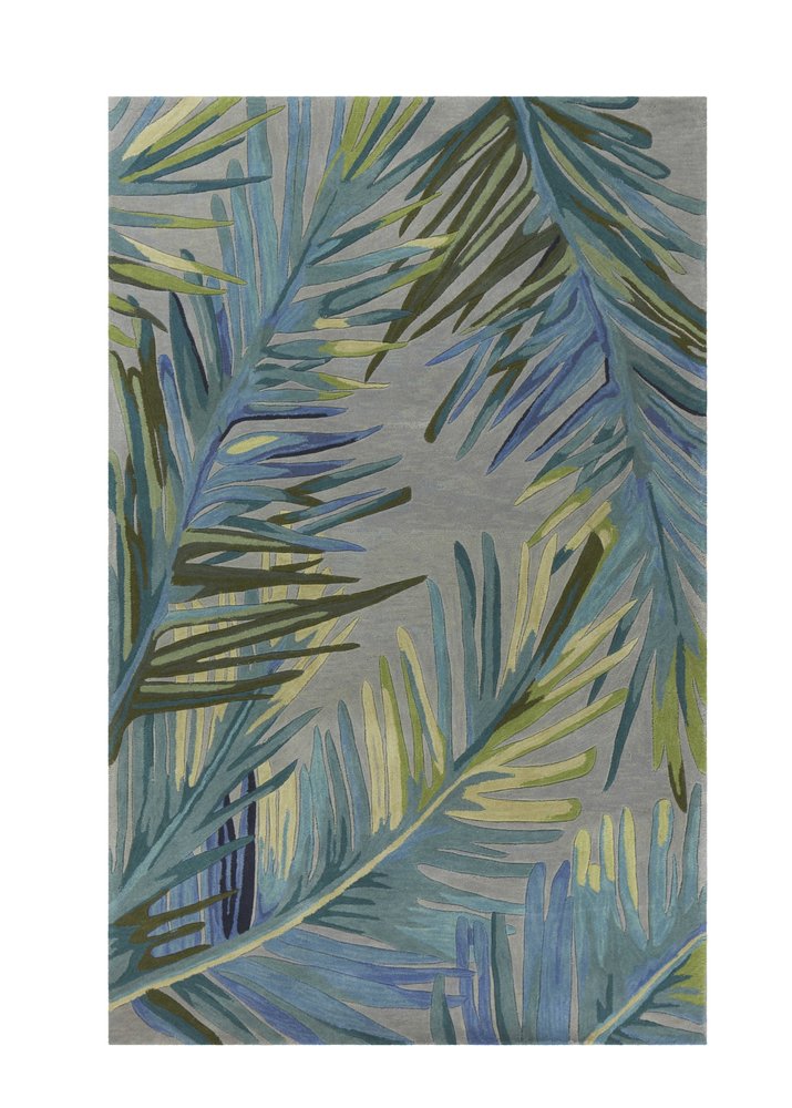 5' X 8' Blue And Gray Wool Tropical Botanical Hand Tufted Area Rug