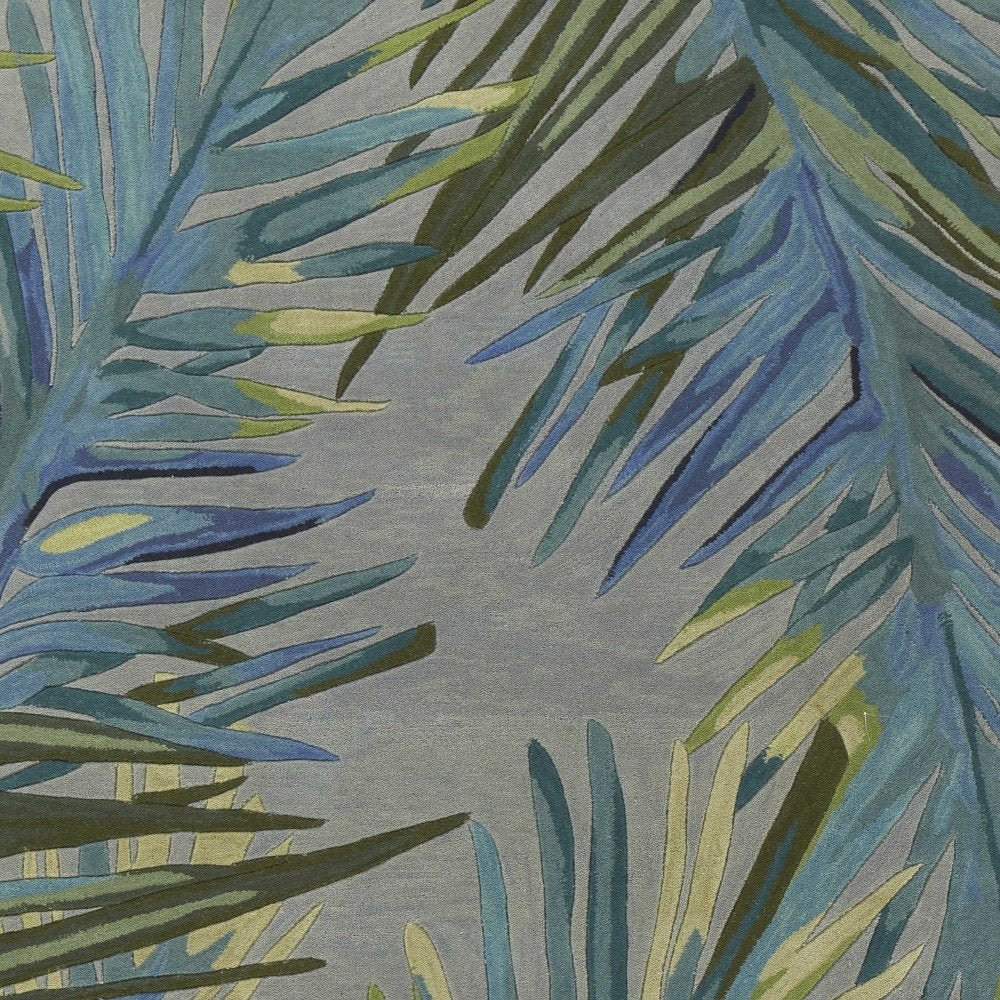 10' Gray And Blue Wool Tropical Botanical Hand Tufted Runner Rug