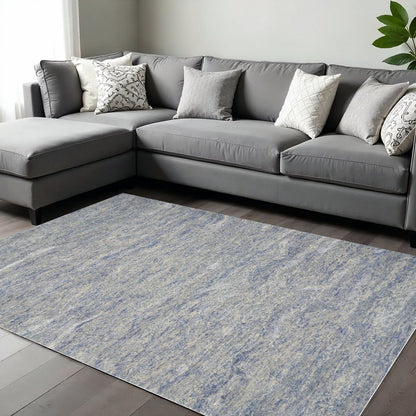 7' X 9' Blue And Beige Wool Abstract Hand Tufted Area Rug
