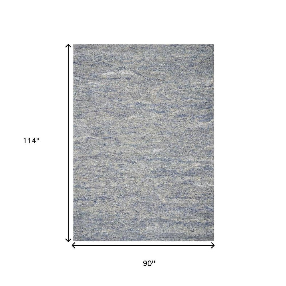 7' X 9' Blue And Beige Wool Abstract Hand Tufted Area Rug
