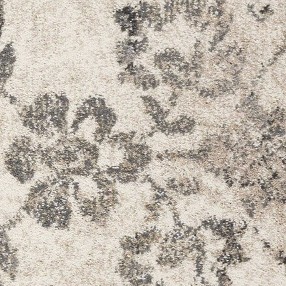 8' X 10' Gray And Tan Floral Distressed Area Rug