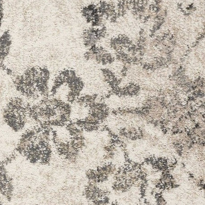 8' X 10' Gray And Tan Floral Distressed Area Rug