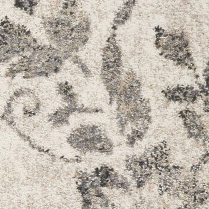 8' X 10' Gray And Tan Floral Distressed Area Rug