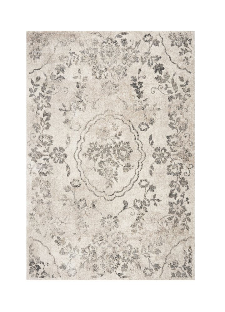 5' X 8' Gray And Tan Floral Distressed Area Rug