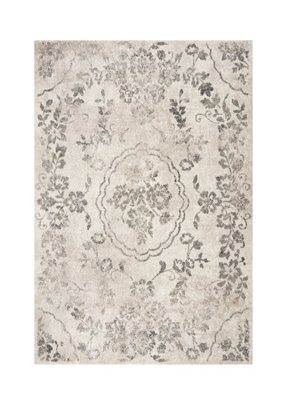 5' X 8' Gray And Tan Floral Distressed Area Rug