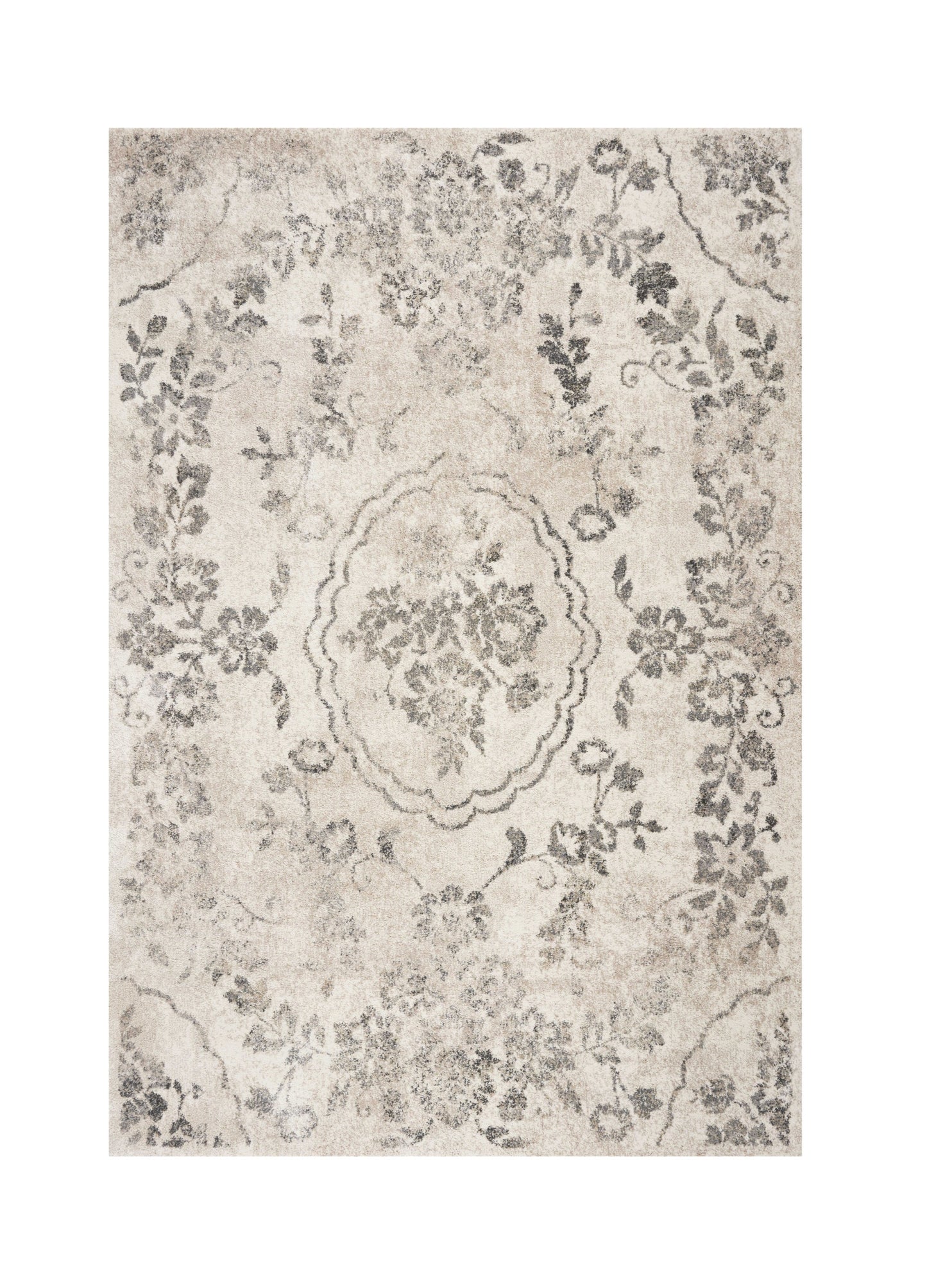 8' X 10' Gray And Tan Floral Distressed Area Rug
