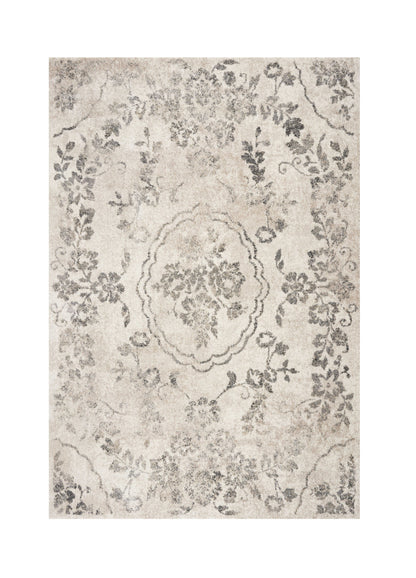 8' X 10' Gray And Tan Floral Distressed Area Rug