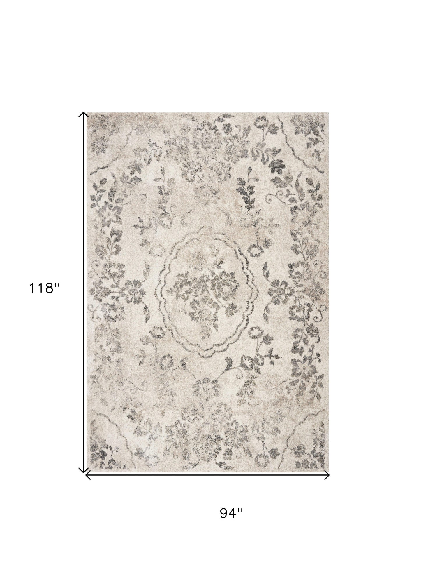 8' X 10' Gray And Tan Floral Distressed Area Rug