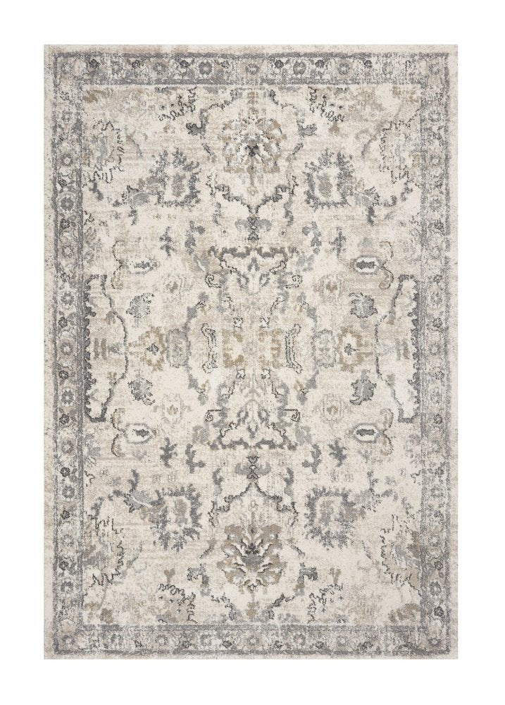 9' X 13' Ivory And Gray Floral Medallion Distressed Area Rug