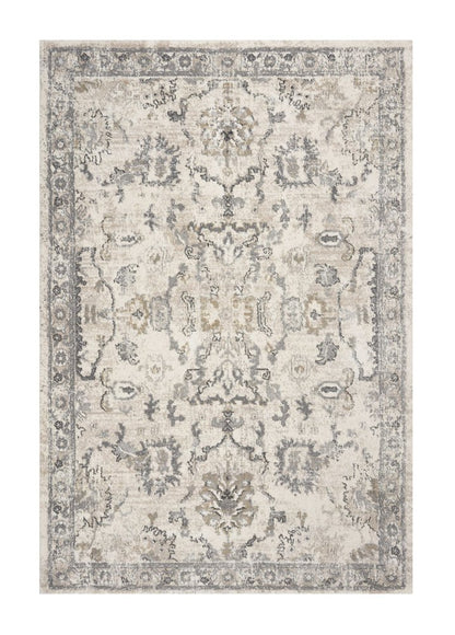9' X 13' Ivory And Gray Floral Medallion Distressed Area Rug