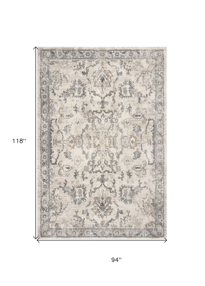 9' X 13' Ivory And Gray Floral Medallion Distressed Area Rug