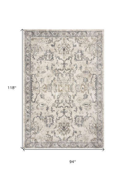 9' X 13' Ivory And Gray Floral Medallion Distressed Area Rug