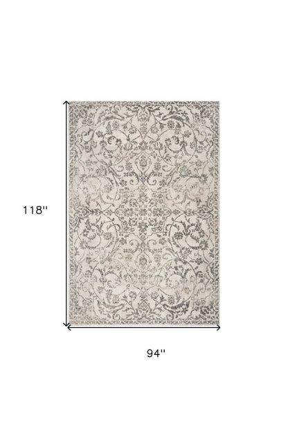 8' X 10' Ivory And Brown Floral Medallion Distressed Area Rug