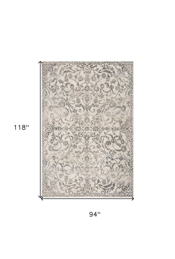 5' X 8' Ivory And Brown Floral Medallion Area Rug