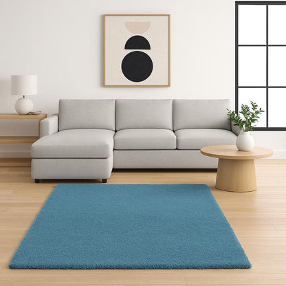 5' X 7' Blue Shag Hand Woven Area Rug