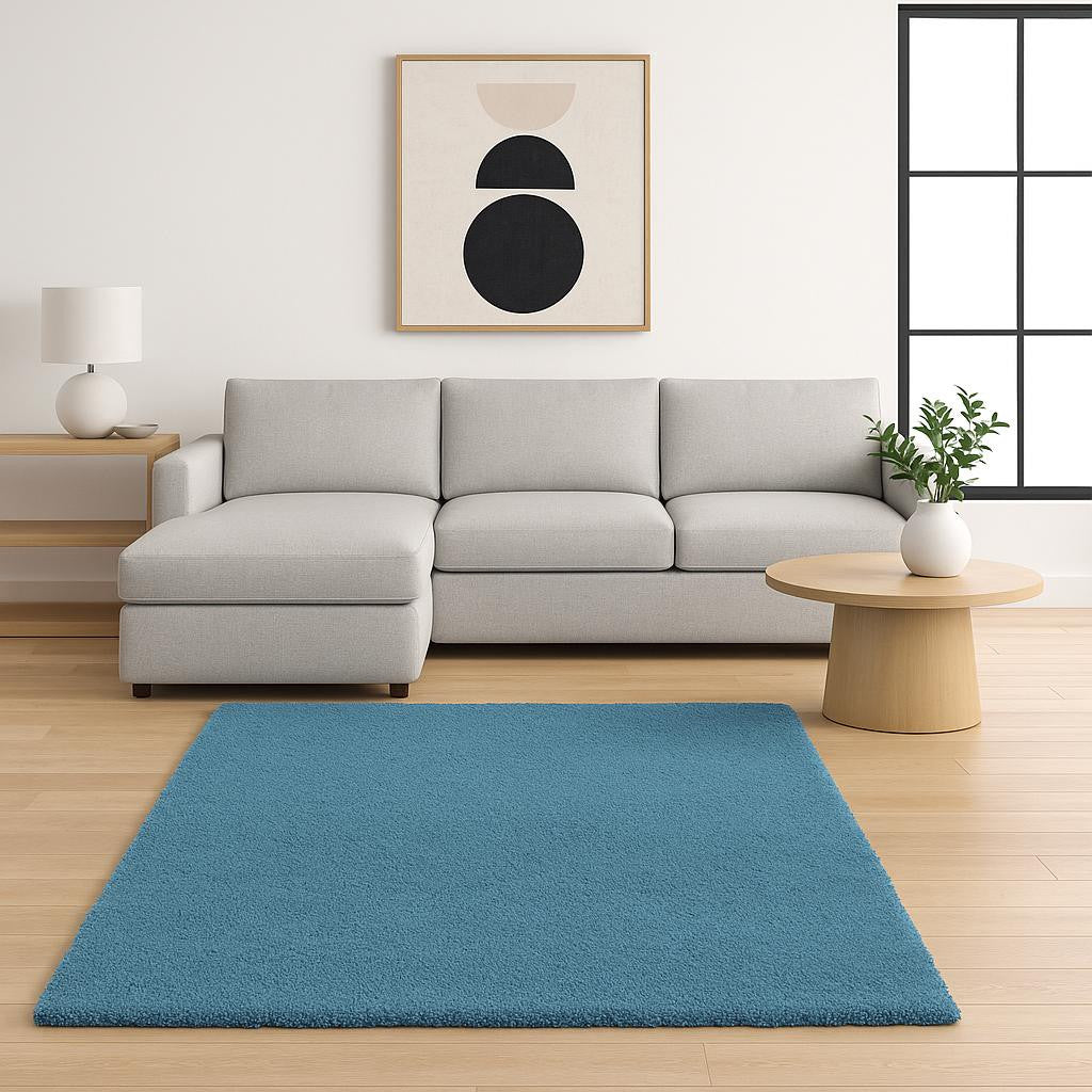 5' X 7' Blue Shag Hand Woven Area Rug