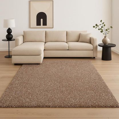 8' X 10' Beige And Brown Abstract Shag Hand Woven Area Rug