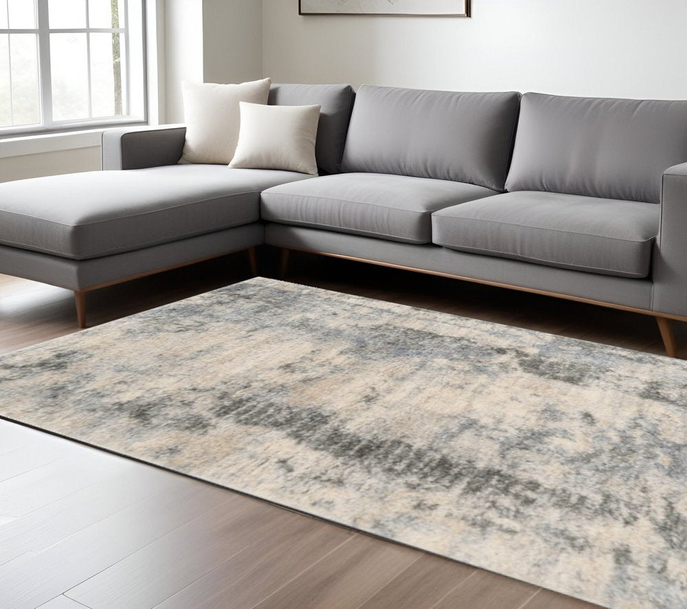 8' X 10' Ivory And Blue Abstract Area Rug