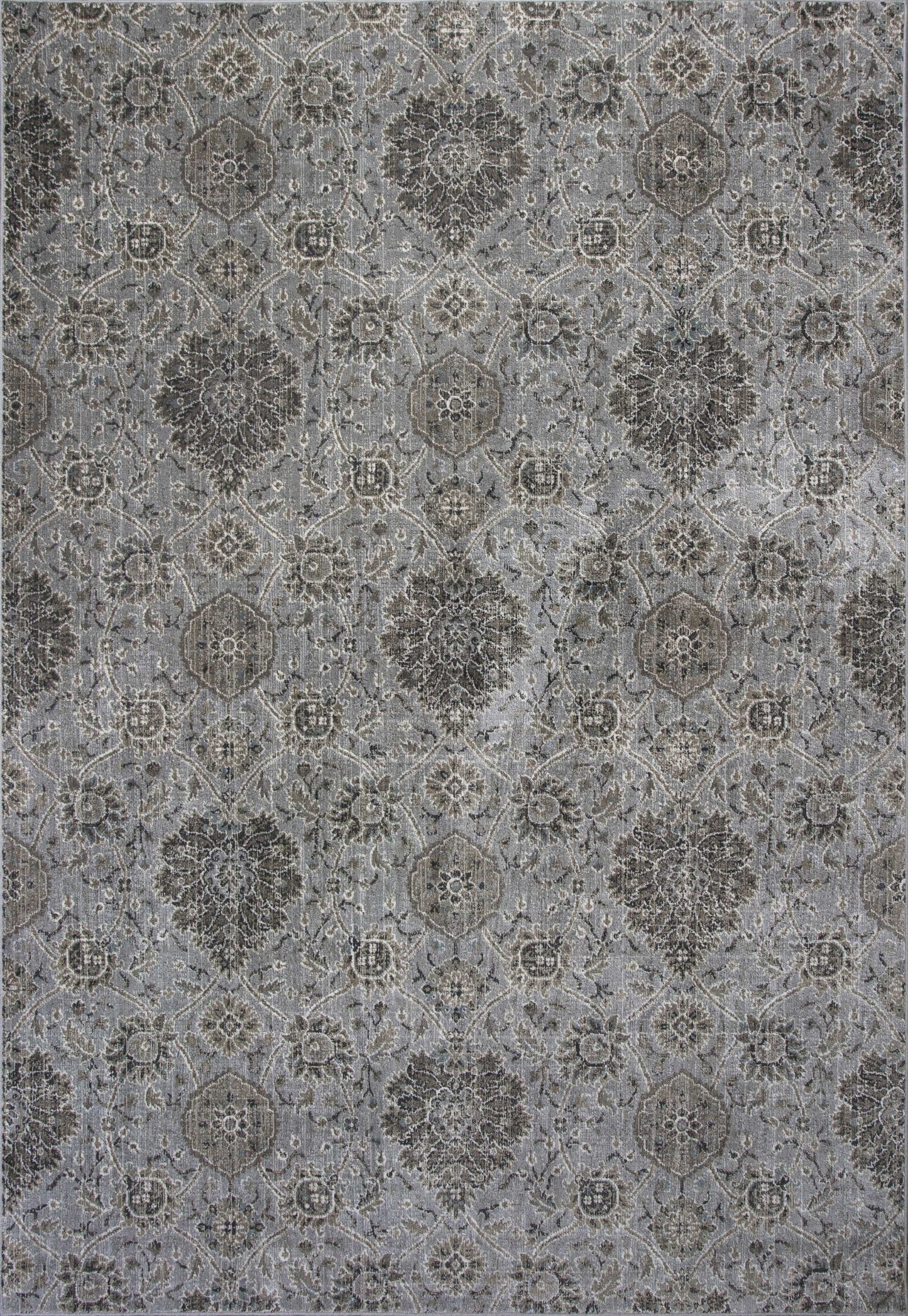 8' X 11' Silver Machine Woven Traditional Floral Indoor Area Rug