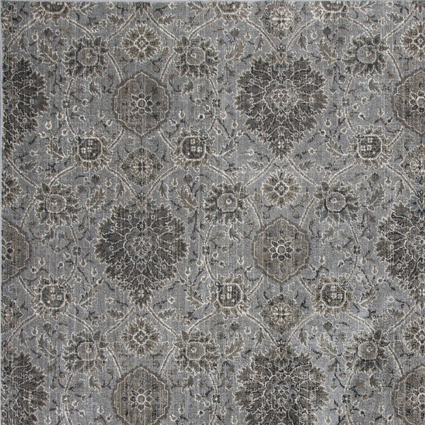 8' X 11' Silver Machine Woven Traditional Floral Indoor Area Rug