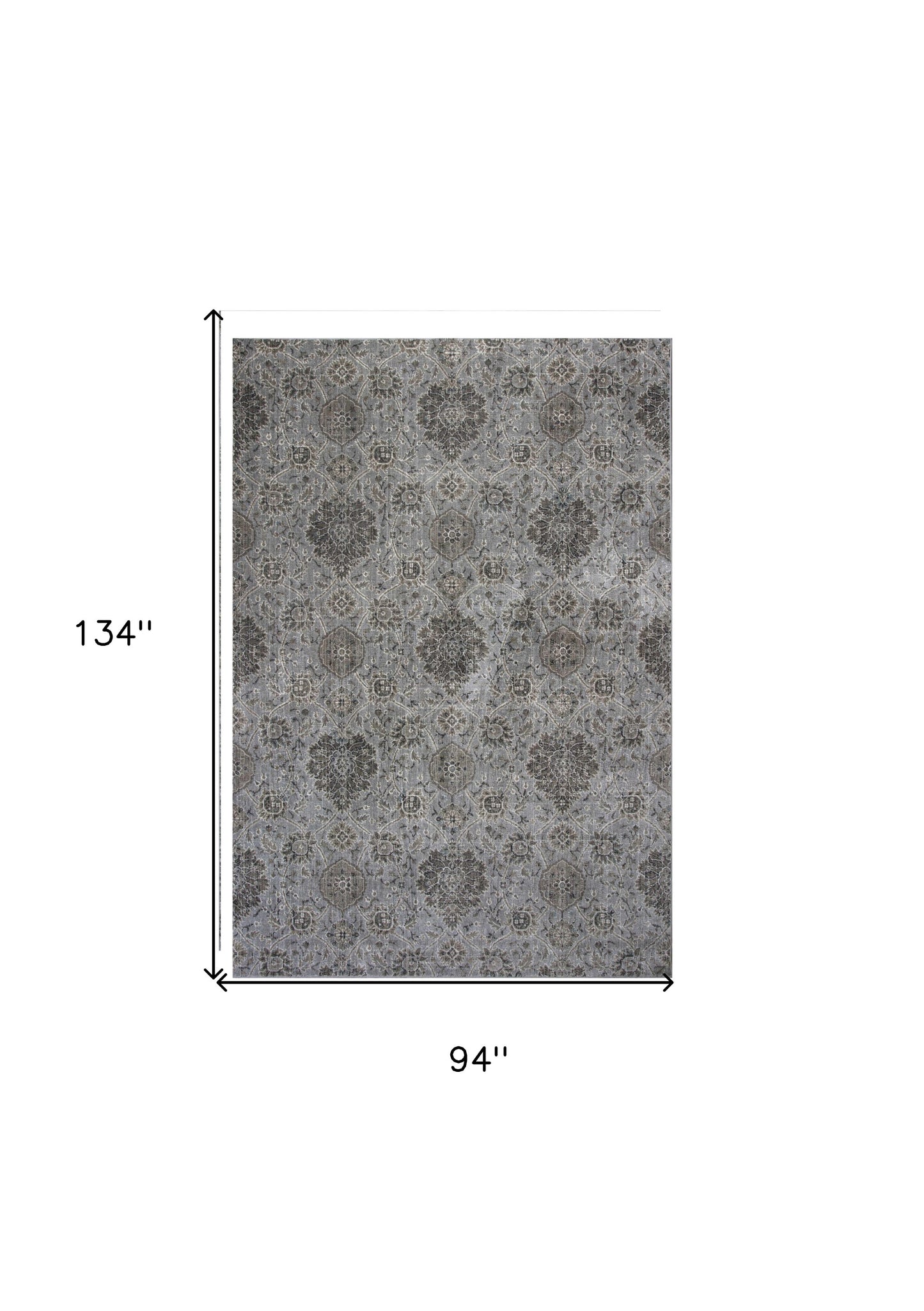 8' X 11' Silver Machine Woven Traditional Floral Indoor Area Rug