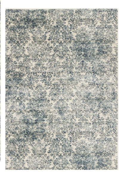 8' X 11' Ivory Blue Machine Woven Damask Indoor Area Rug