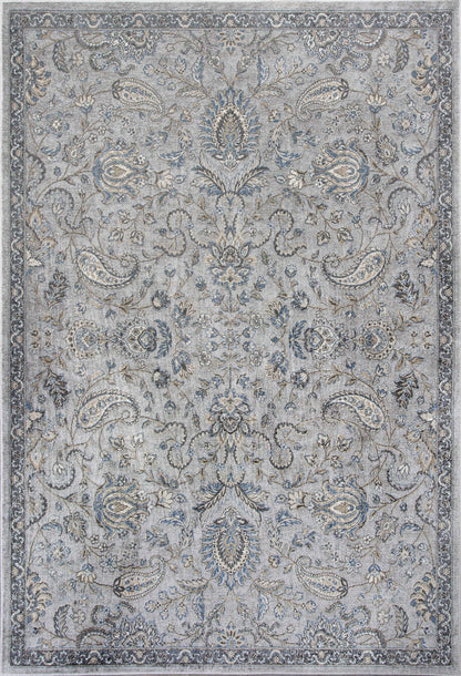 8' X 11' Silver Blue Machine Woven Traditional Floral Indoor Area Rug