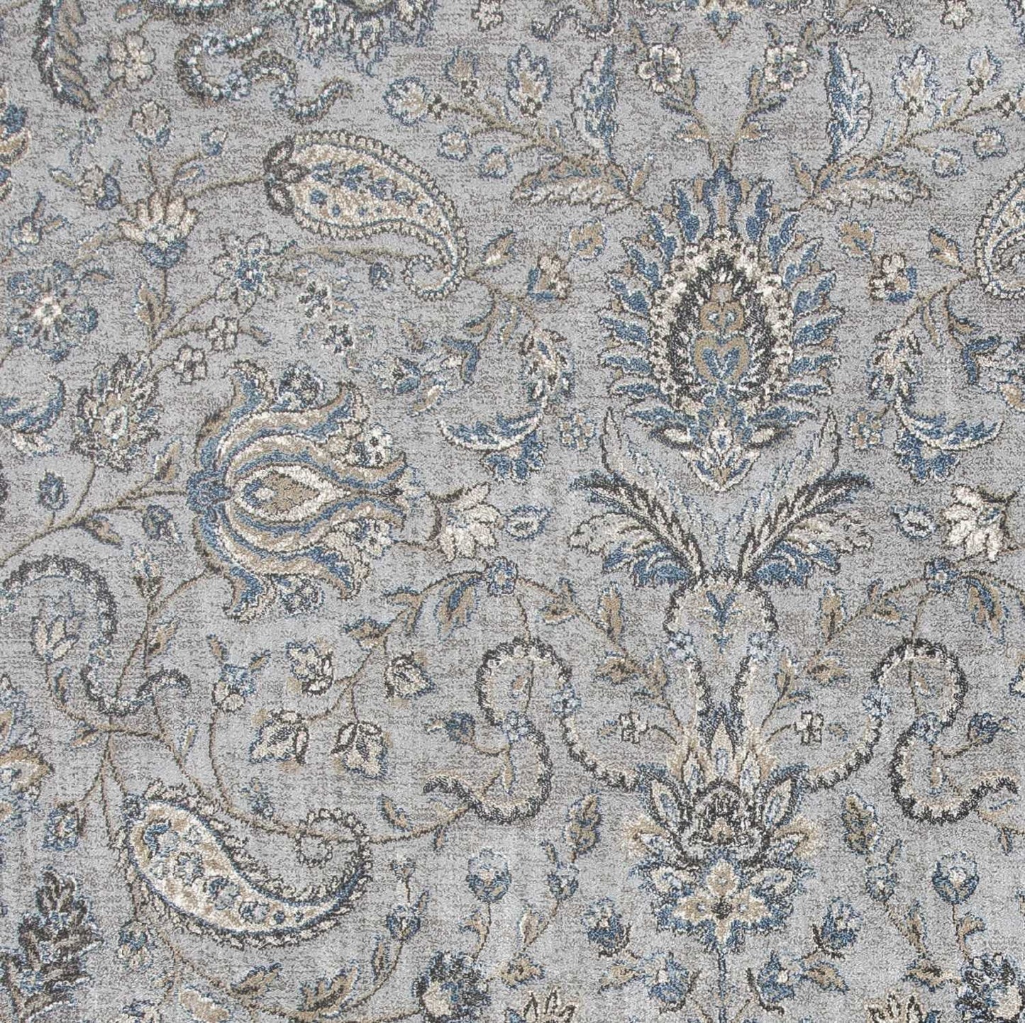 8' X 11' Silver Blue Machine Woven Traditional Floral Indoor Area Rug