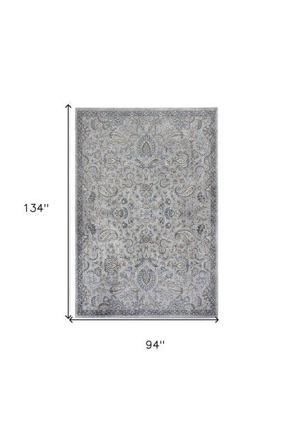 8' X 11' Silver Blue Machine Woven Traditional Floral Indoor Area Rug