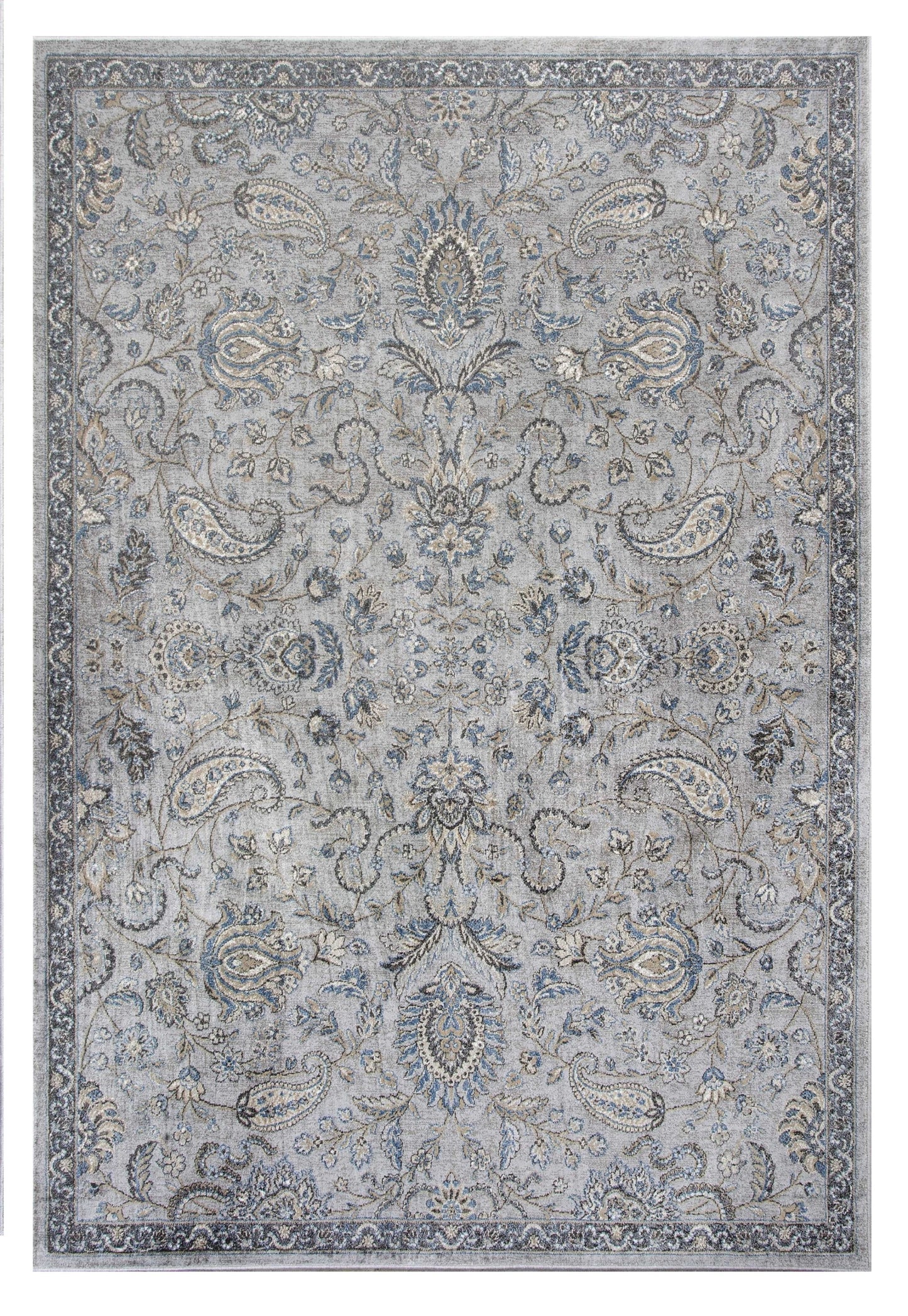 8' X 11' Silver Blue Machine Woven Traditional Floral Indoor Area Rug