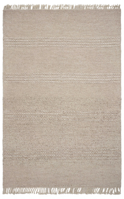 5' X 8' Natural Plain Wool Indoor Area Rug With Fringe