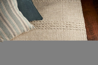 7' X 9' Beige Wool Hand Woven Area Rug