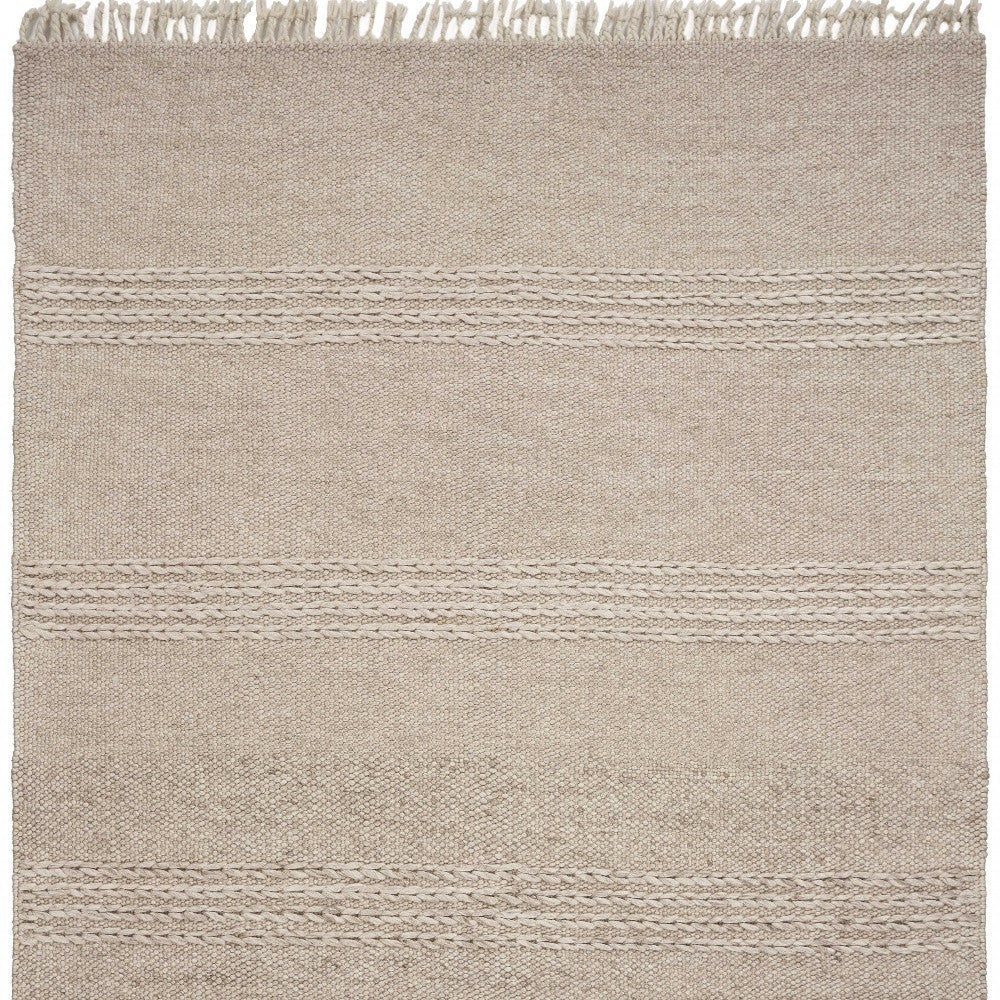 5' X 8' Natural Plain Wool Indoor Area Rug With Fringe