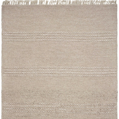 5' X 8' Natural Plain Wool Indoor Area Rug With Fringe