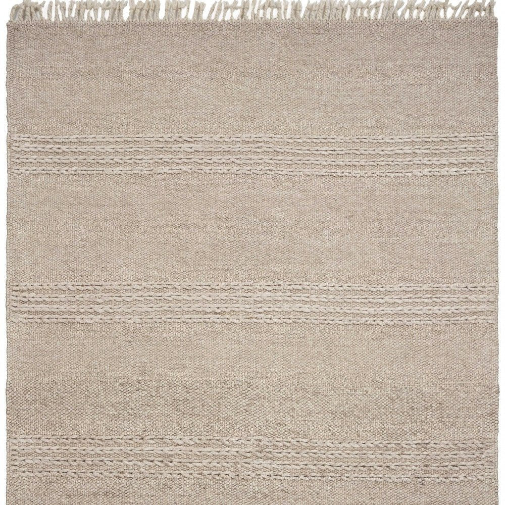 5' X 8' Beige Wool Hand Woven Area Rug With Fringe