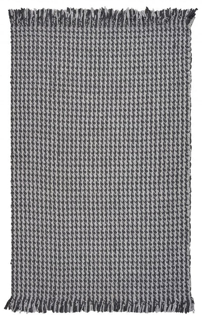 9' X 12' Gray And Light Gray Wool Houndstooth Hand Woven Area Rug With Fringe