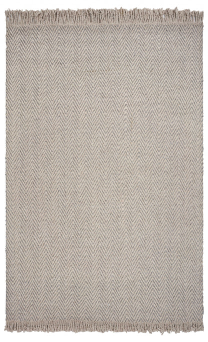 5' X 8' Oatmeal Beige Hand Woven Houndstooth Indoor Area Rug