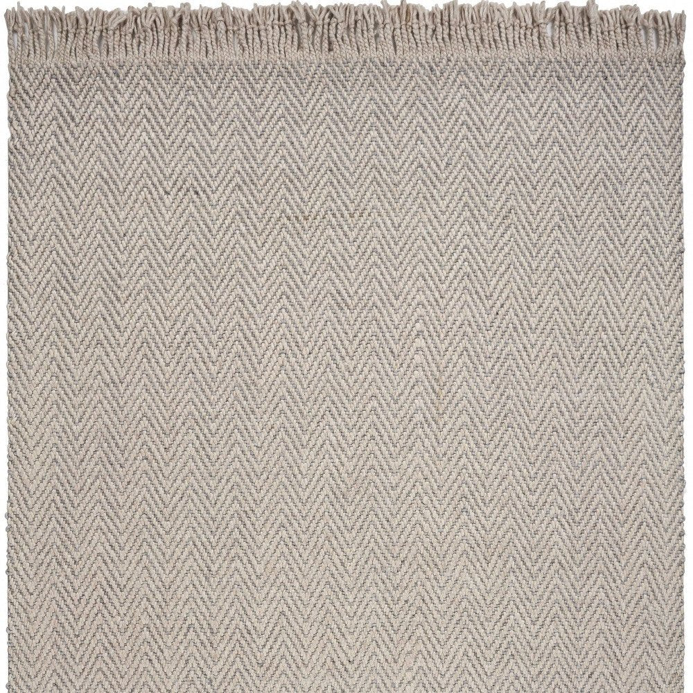 5' X 8' Beige And Gray Wool Chevron Hand Woven Area Rug