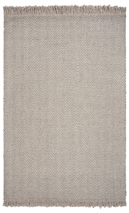 5' X 8' Beige And Gray Wool Chevron Hand Woven Area Rug