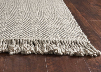 5' X 8' Beige And Gray Wool Chevron Hand Woven Area Rug