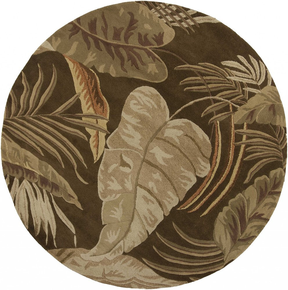 8' X 10' Brown And Beige Wool Botanical Leaves Hand Tufted Area Rug