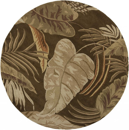 8' X 10' Brown And Beige Wool Botanical Leaves Hand Tufted Area Rug