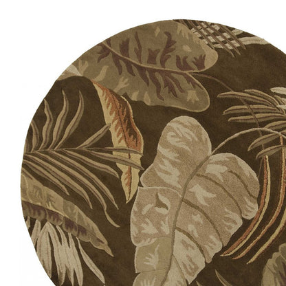 8' X 10' Brown And Beige Wool Botanical Leaves Hand Tufted Area Rug