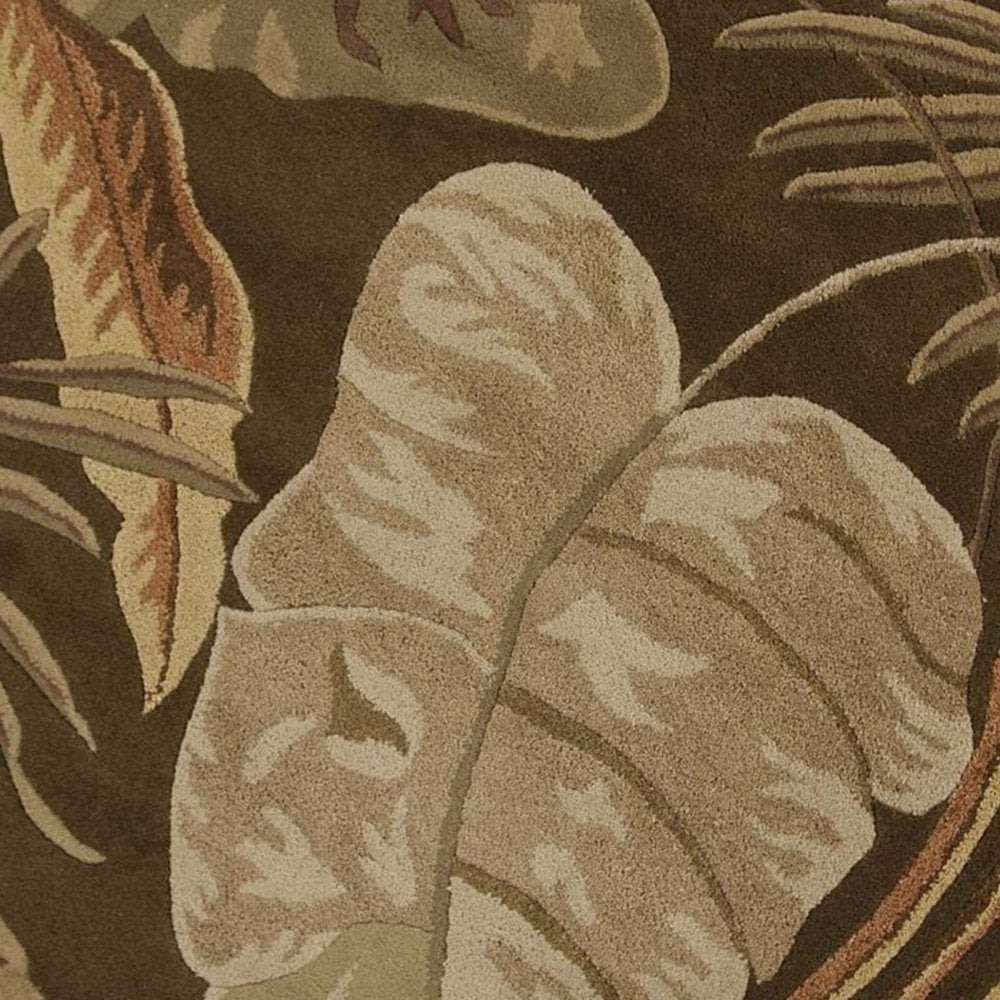 5' X 8' Brown And Beige Wool Botanical Leaves Hand Tufted Area Rug