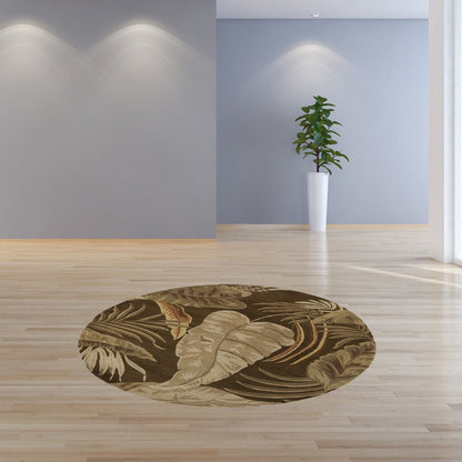 8' X 10' Brown And Beige Wool Botanical Leaves Hand Tufted Area Rug
