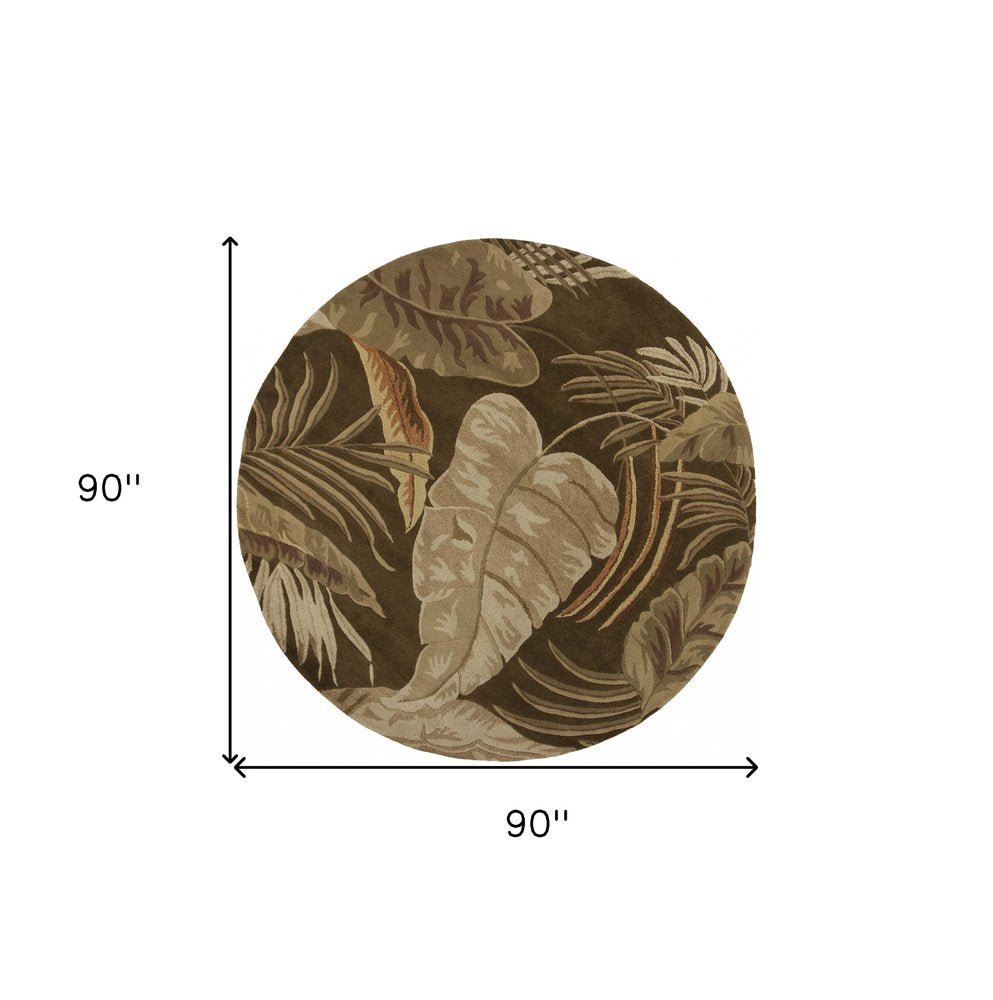 8' X 10' Brown And Beige Wool Botanical Leaves Hand Tufted Area Rug