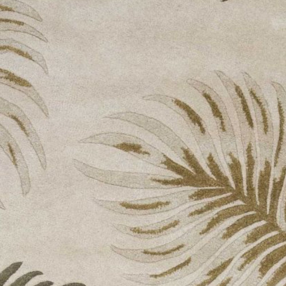8' Beige Green And Brown Wool Botanical Leaves Hand Tufted Round Rug