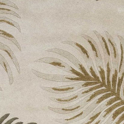 8' Beige Green And Brown Wool Botanical Leaves Hand Tufted Round Rug