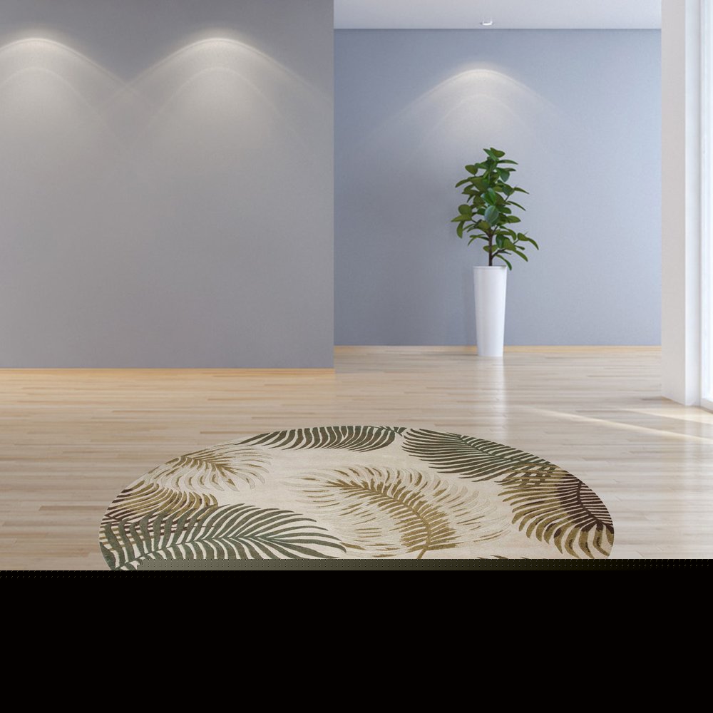 8' Beige Green And Brown Wool Botanical Leaves Hand Tufted Runner Rug